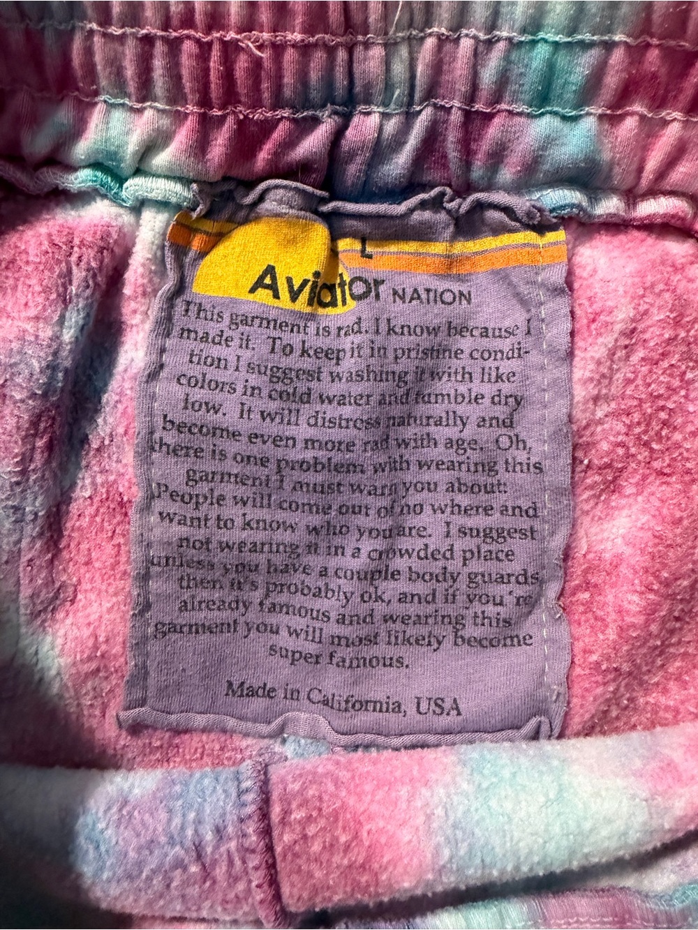 Aviator Nation Pink & Blue Tie-Dye Athletic Shorts with Rainbow Stripes - Picture 5 of 5